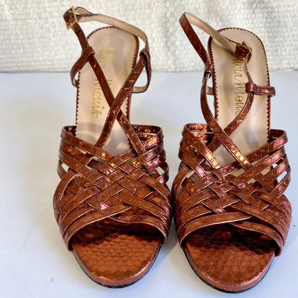 Anthropologie 8/9 Copper Snake Print Leather Heels - Picture 8 of 8